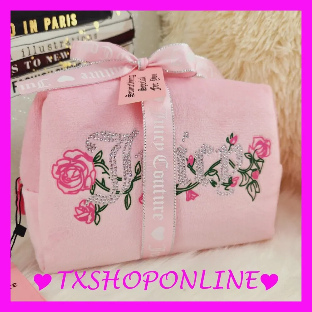 💗🌺 Juicy Couture Pink velvet bling cosmetic bag🌺💗 NWT
